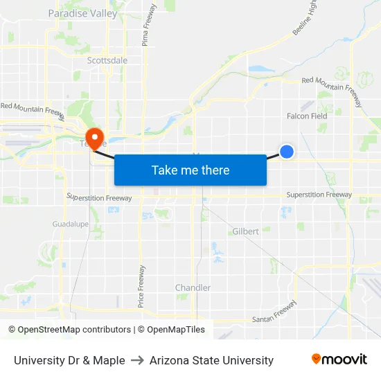 University Dr & Maple to Arizona State University map