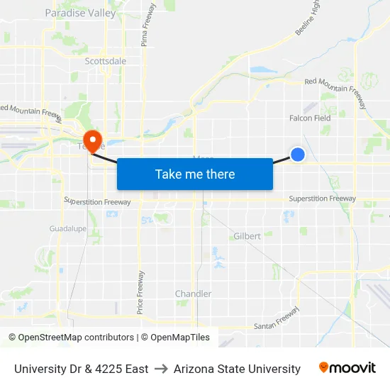 University Dr & 4225 East to Arizona State University map