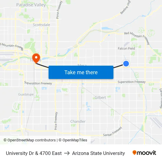 University Dr & 4700 East to Arizona State University map