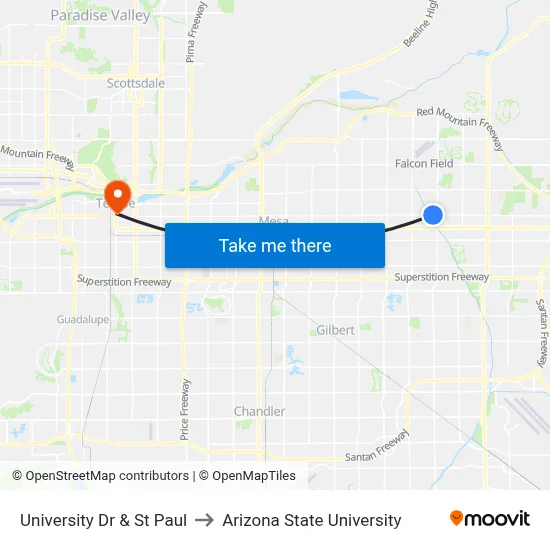 University Dr & St Paul to Arizona State University map