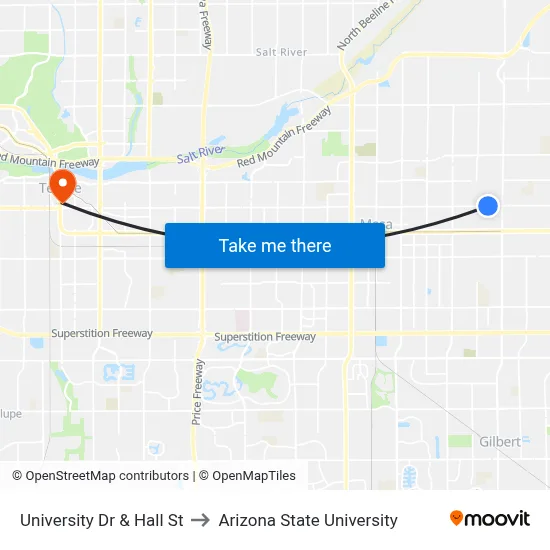 University Dr & Hall St to Arizona State University map