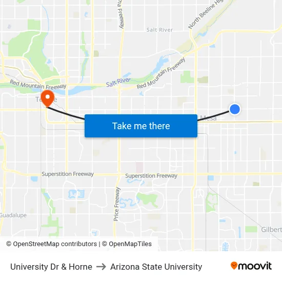 University Dr & Horne to Arizona State University map
