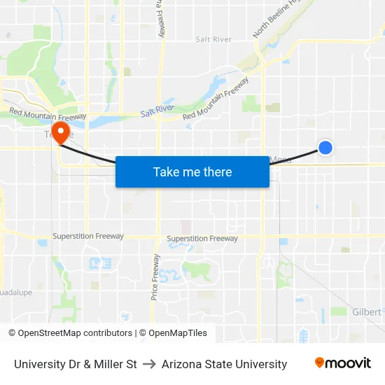 University Dr & Miller St to Arizona State University map