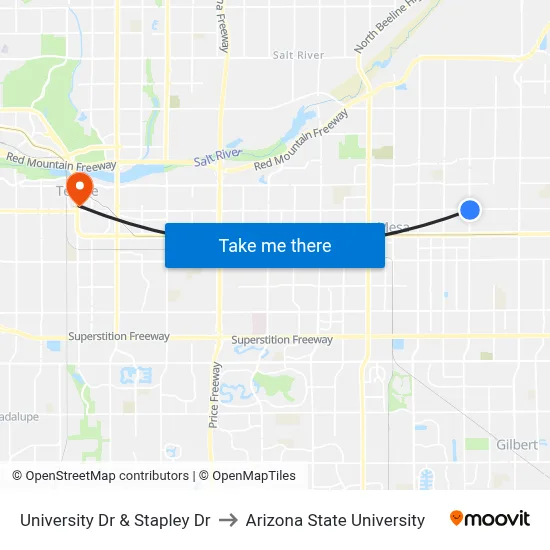 University Dr & Stapley Dr to Arizona State University map