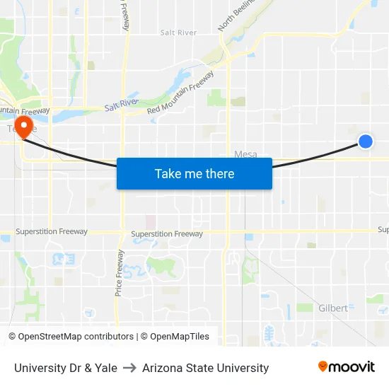 University Dr & Yale to Arizona State University map