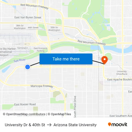 University Dr & 40th St to Arizona State University map