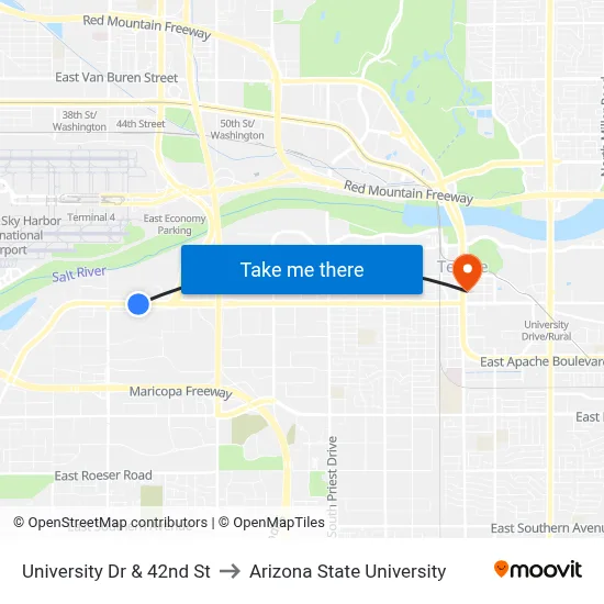 University Dr & 42nd St to Arizona State University map