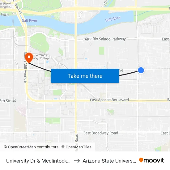 University Dr & Mcclintock Dr to Arizona State University map