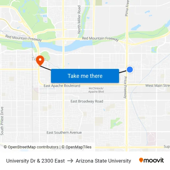 University Dr & 2300 East to Arizona State University map