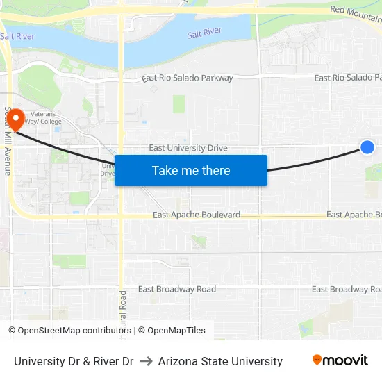 University Dr & River Dr to Arizona State University map