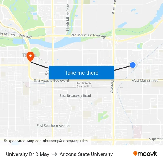 University Dr & May to Arizona State University map