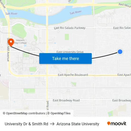University Dr & Smith Rd to Arizona State University map