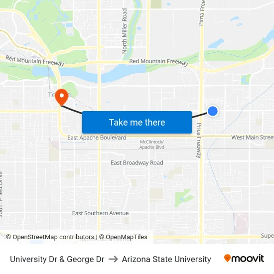 University Dr & George Dr to Arizona State University map