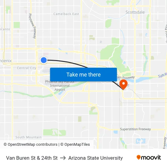 Van Buren St & 24th St to Arizona State University map