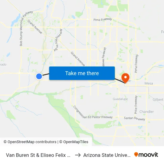 Van Buren St & Eliseo Felix Jr Wy to Arizona State University map