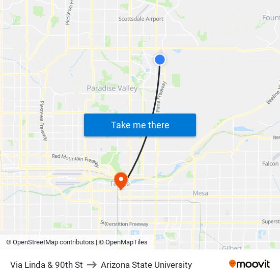 Via Linda & 90th St to Arizona State University map