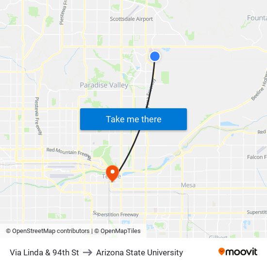 Via Linda & 94th St to Arizona State University map