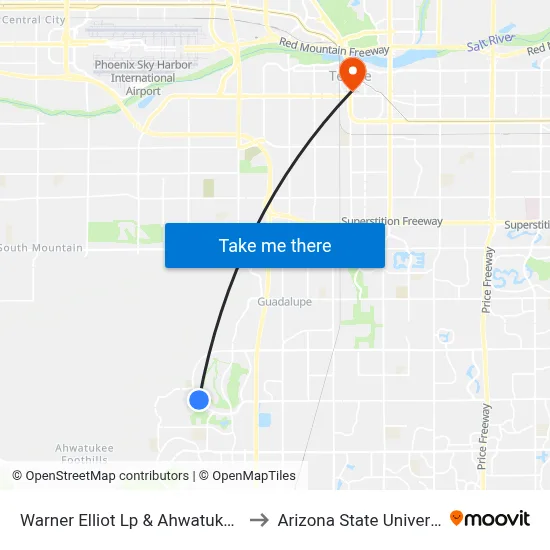 Warner Elliot Lp & Ahwatukee Dr to Arizona State University map