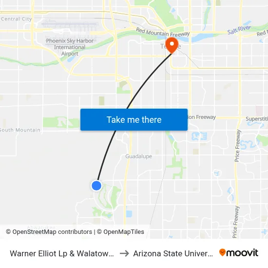 Warner Elliot Lp & Walatowa St to Arizona State University map