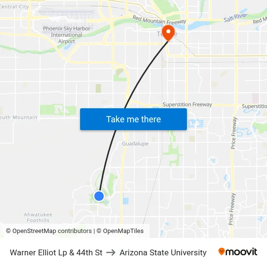 Warner Elliot Lp & 44th St to Arizona State University map