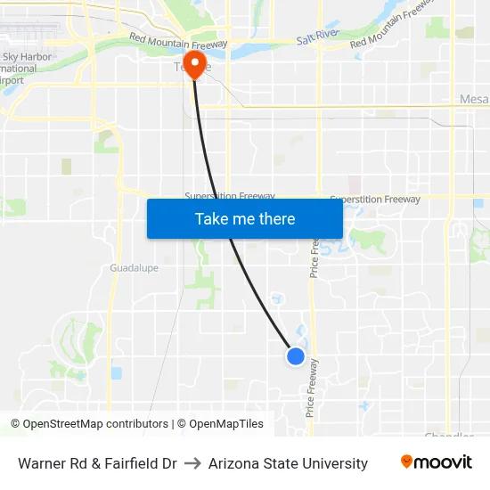 Warner Rd & Fairfield Dr to Arizona State University map