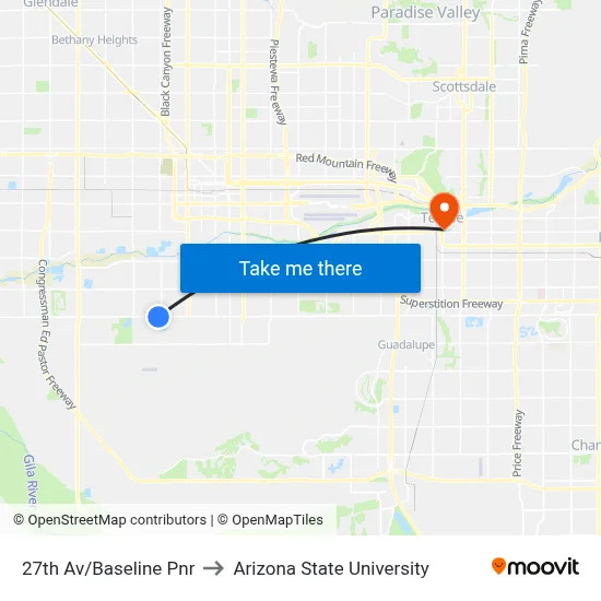 27th Av/Baseline Pnr to Arizona State University map
