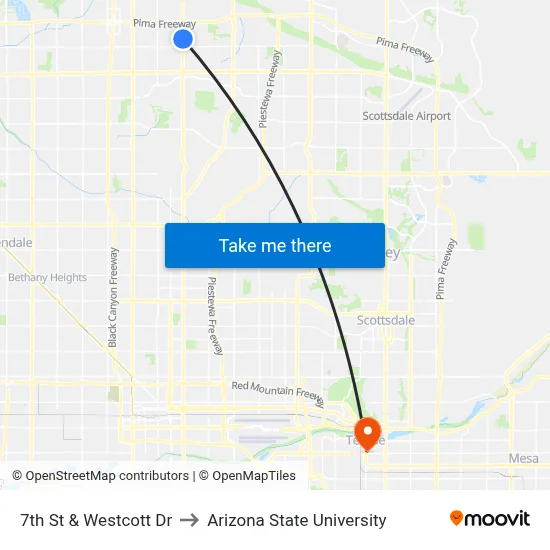 7th St & Westcott Dr to Arizona State University map