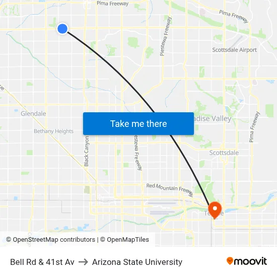Bell Rd & 41st Av to Arizona State University map