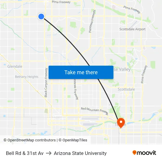 Bell Rd & 31st Av to Arizona State University map