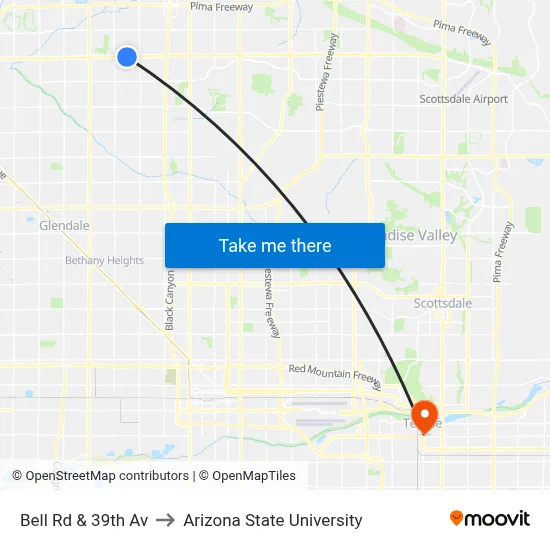 Bell Rd & 39th Av to Arizona State University map