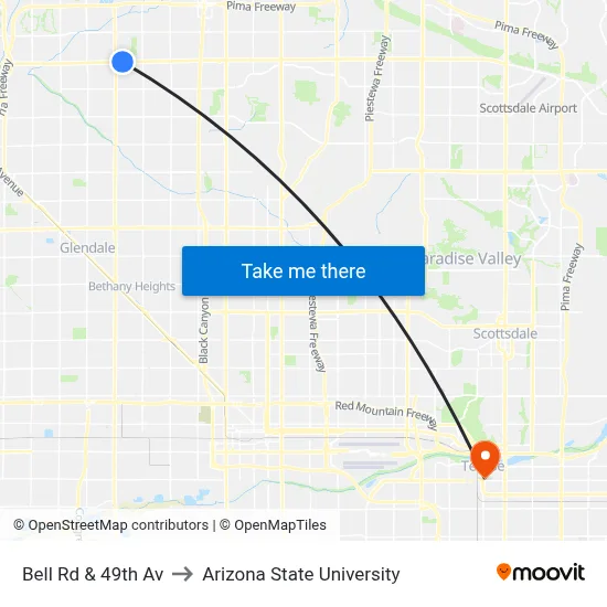 Bell Rd & 49th Av to Arizona State University map