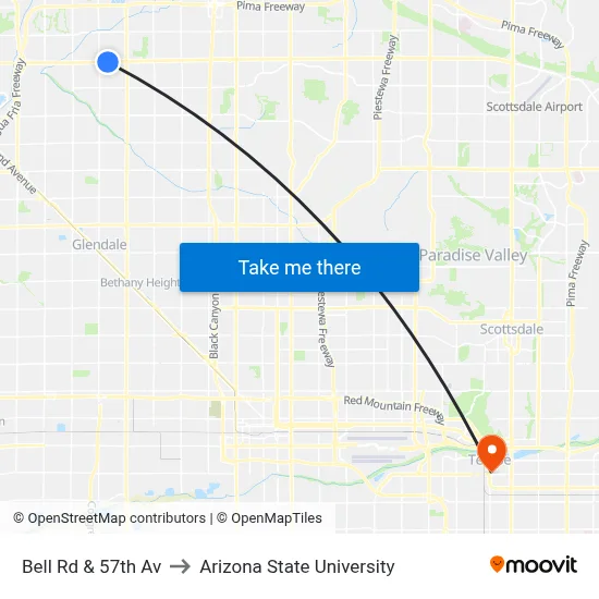 Bell Rd & 57th Av to Arizona State University map