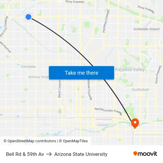 Bell Rd & 59th Av to Arizona State University map
