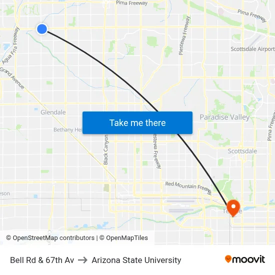 Bell Rd & 67th Av to Arizona State University map