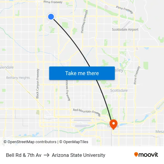 Bell Rd & 7th Av to Arizona State University map