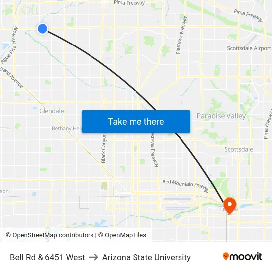 Bell Rd & 6451 West to Arizona State University map