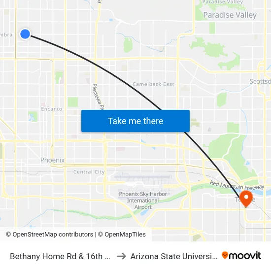 Bethany Home Rd & 16th Av to Arizona State University map