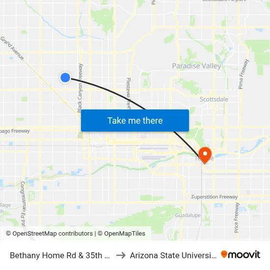 Bethany Home Rd & 35th Av to Arizona State University map