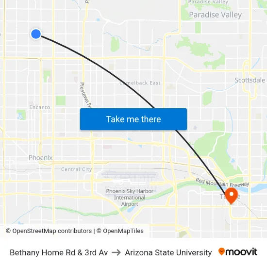 Bethany Home Rd & 3rd Av to Arizona State University map