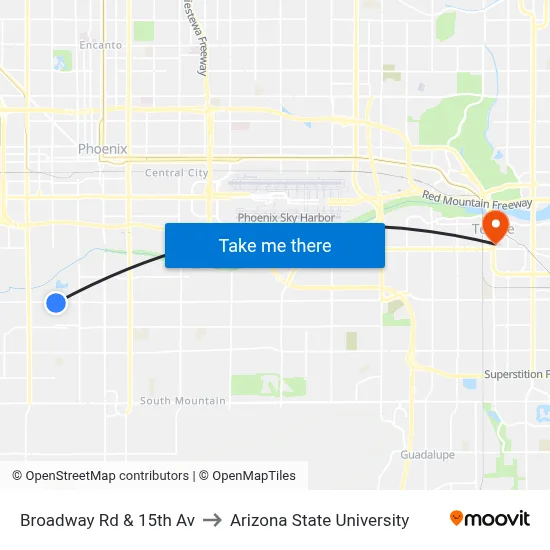 Broadway Rd & 15th Av to Arizona State University map