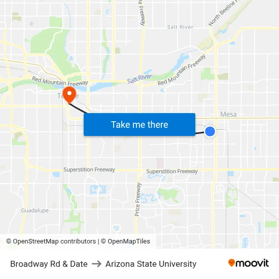 Broadway Rd & Date to Arizona State University map