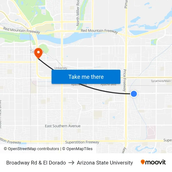 Broadway Rd & El Dorado to Arizona State University map