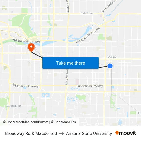 Broadway Rd & Macdonald to Arizona State University map