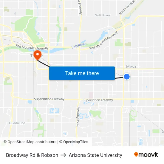 Broadway Rd & Robson to Arizona State University map