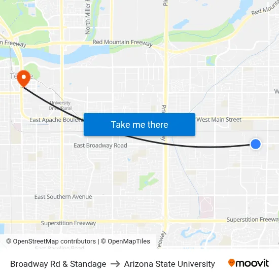 Broadway Rd & Standage to Arizona State University map