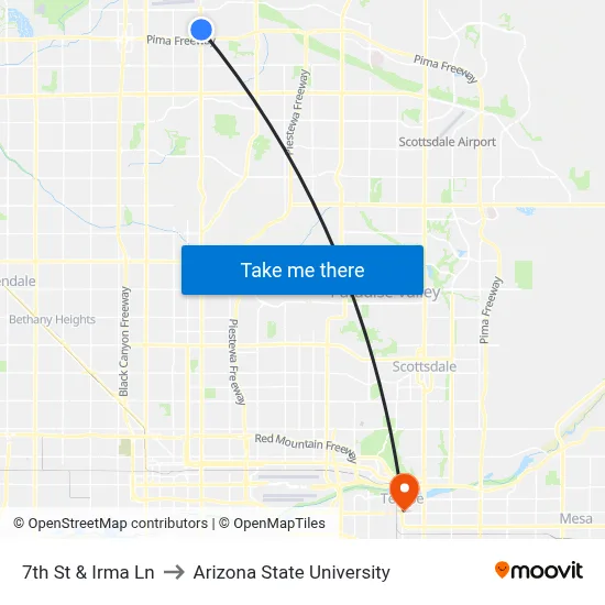 7th St & Irma Ln to Arizona State University map
