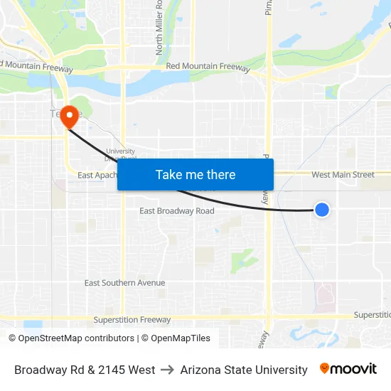 Broadway Rd & 2145 West to Arizona State University map