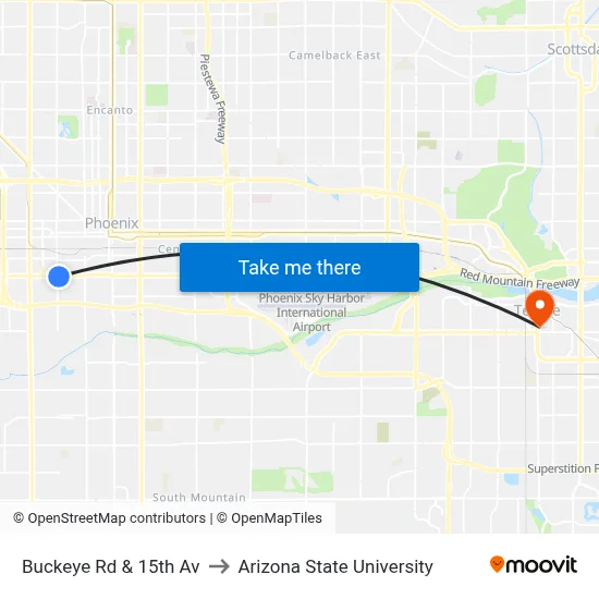 Buckeye Rd & 15th Av to Arizona State University map