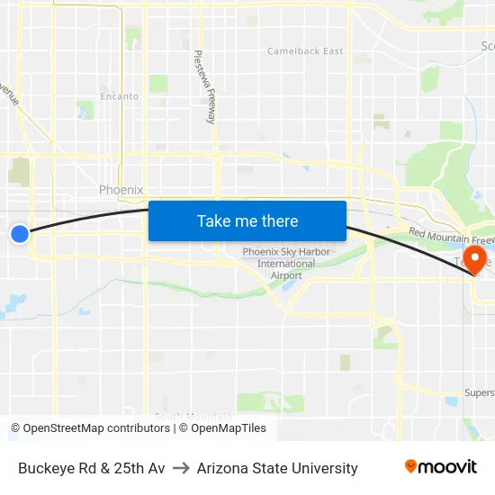 Buckeye Rd & 25th Av to Arizona State University map