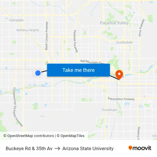 Buckeye Rd & 35th Av to Arizona State University map